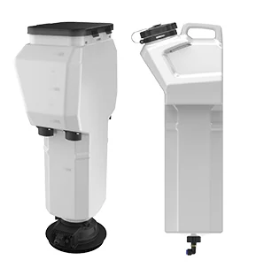 Na esquerda: Tanque 40L para dispersão de sólidos. Na direita: Tanque 30L para dispersão de líquidos.