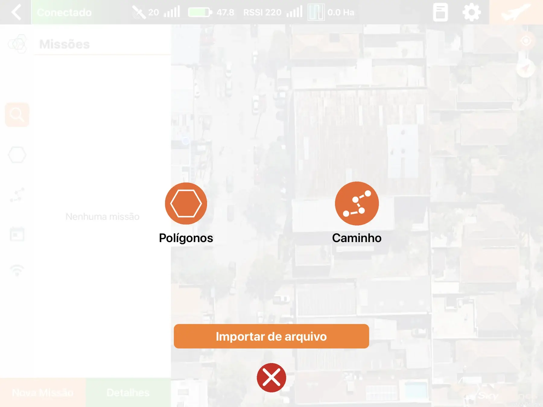 Selecione o tipo de missão desejado
