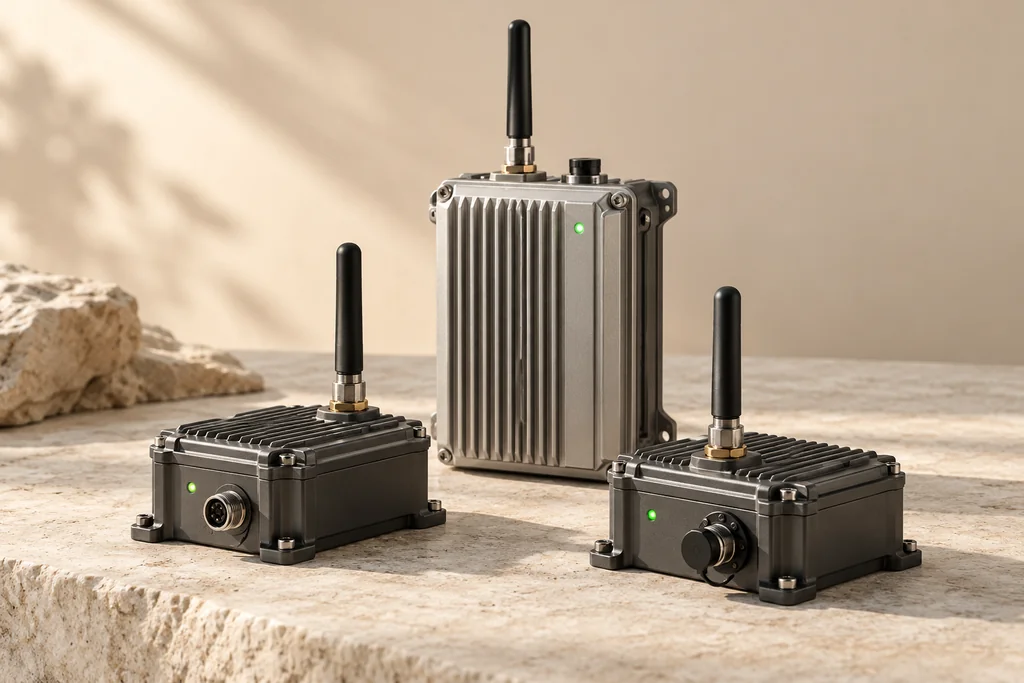 Concept of three unbranded field communication nodes with antennas
